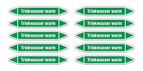 Aufkleber: 100x15 mm, 10 Stück - Gruppe 1 - Wasser - Rohrleitungskennzeichnung - nach DIN 2403 - Sprache: deutsch - Trinkwasser warm von Havati