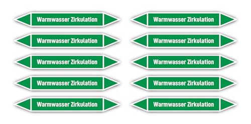 Aufkleber: 100x15 mm, 10 Stück - Gruppe 1 - Wasser - Rohrleitungskennzeichnung - nach DIN 2403 - Sprache: deutsch - Warmwasser Zirkulation von Havati