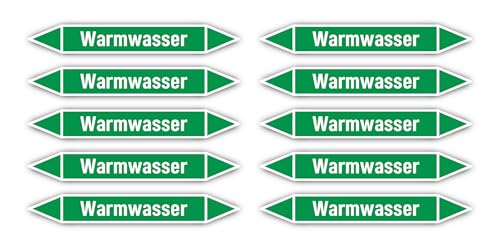 Aufkleber: 100x15 mm, 10 Stück - Gruppe 1 - Wasser - Rohrleitungskennzeichnung - nach DIN 2403 - Sprache: deutsch - Warmwasser von Havati