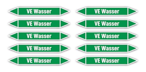 Aufkleber: 100x15 mm, 10 Stück - Gruppe 1 - Wasser - Vollentsalztes Wasser - Rohrleitungskennzeichnung - nach DIN 2403 - Sprache: deutsch - VE Wasser von Havati