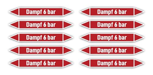 Aufkleber: 100x15 mm, 10 Stück - Gruppe 2 - Dampf - Rohrleitungskennzeichnung - nach DIN 2403 - Sprache: deutsch - Dampf 6 bar von Havati