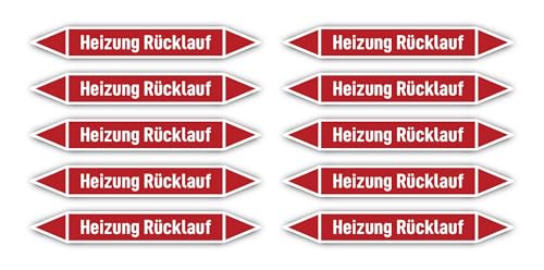 Aufkleber: 100x15 mm, 10 Stück - Gruppe 2 - Dampf - Rohrleitungskennzeichnung - nach DIN 2403 - Sprache: deutsch - Heizung Rücklauf von Havati