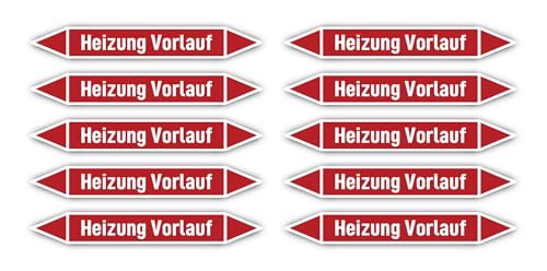 Aufkleber: 100x15 mm, 10 Stück - Gruppe 2 - Dampf - Rohrleitungskennzeichnung - nach DIN 2403 - Sprache: deutsch - Heizung Vorlauf von Havati