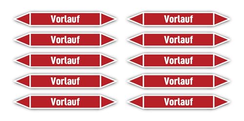 Aufkleber: 100x15 mm, 10 Stück - Gruppe 2 - Dampf - Rohrleitungskennzeichnung - nach DIN 2403 - Sprache: deutsch - Vorlauf von Havati