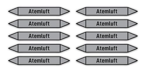 Aufkleber: 100x15 mm, 10 Stück - Gruppe 3 - Luft - Rohrleitungskennzeichnung - nach DIN 2403 - Sprache: deutsch - Atemluft von Havati