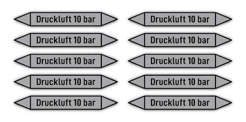 Aufkleber: 100x15 mm, 10 Stück - Gruppe 3 - Luft - Rohrleitungskennzeichnung - nach DIN 2403 - Sprache: deutsch - Druckluft 10 bar von Havati