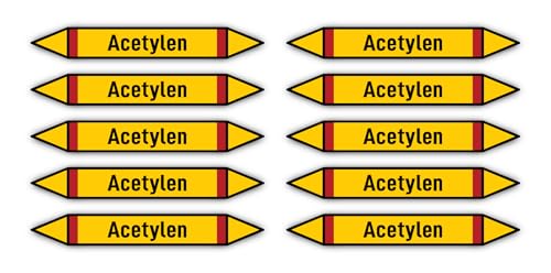 Aufkleber: 100x15 mm, 10 Stück - Gruppe 4 - Brennbare Gase - Rohrleitungskennzeichnung - nach DIN 2403 - Sprache: deutsch - Acetylen von Havati