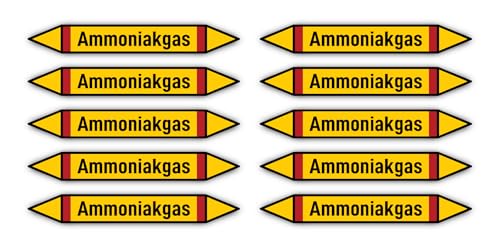 Aufkleber: 100x15 mm, 10 Stück - Gruppe 4 - Brennbare Gase - Rohrleitungskennzeichnung - nach DIN 2403 - Sprache: deutsch - Ammoniakgas von Havati