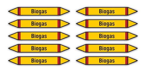 Aufkleber: 100x15 mm, 10 Stück - Gruppe 4 - Brennbare Gase - Rohrleitungskennzeichnung - nach DIN 2403 - Sprache: deutsch - Biogas von Havati