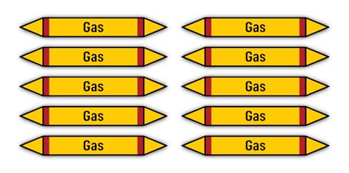 Aufkleber: 100x15 mm, 10 Stück - Gruppe 4 - Brennbare Gase - Rohrleitungskennzeichnung - nach DIN 2403 - Sprache: deutsch - Gas von Havati