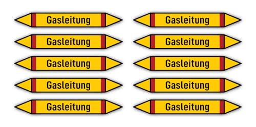 Aufkleber: 100x15 mm, 10 Stück - Gruppe 4 - Brennbare Gase - Rohrleitungskennzeichnung - nach DIN 2403 - Sprache: deutsch - Gasleitung von Havati