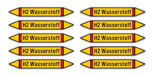 Aufkleber: 100x15 mm, 10 Stück - Gruppe 4 - Brennbare Gase - Rohrleitungskennzeichnung - nach DIN 2403 - Sprache: deutsch - H2 Wasserstoff von Havati