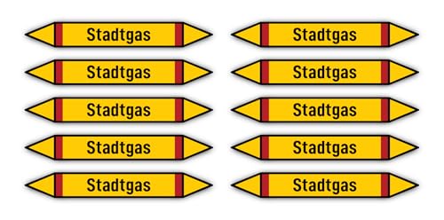 Aufkleber: 100x15 mm, 10 Stück - Gruppe 4 - Brennbare Gase - Rohrleitungskennzeichnung - nach DIN 2403 - Sprache: deutsch - Stadtgas von Havati