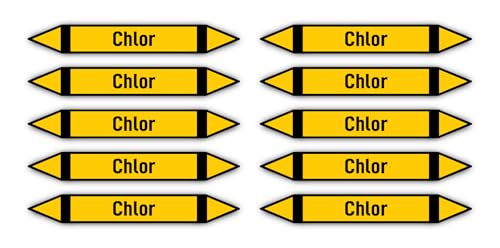 Aufkleber: 100x15 mm, 10 Stück - Gruppe 5 - Nichtbrennbare Gase - Rohrleitungskennzeichnung - nach DIN 2403 - Sprache: deutsch - Chlor von Havati