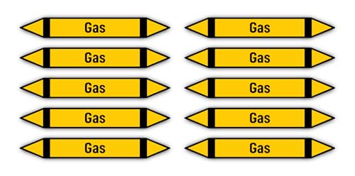 Aufkleber: 100x15 mm, 10 Stück - Gruppe 5 - Nichtbrennbare Gase - Rohrleitungskennzeichnung - nach DIN 2403 - Sprache: deutsch - Gas von Havati