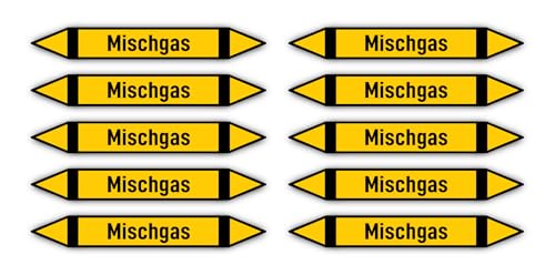 Aufkleber: 100x15 mm, 10 Stück - Gruppe 5 - Nichtbrennbare Gase - Rohrleitungskennzeichnung - nach DIN 2403 - Sprache: deutsch - Mischgas von Havati