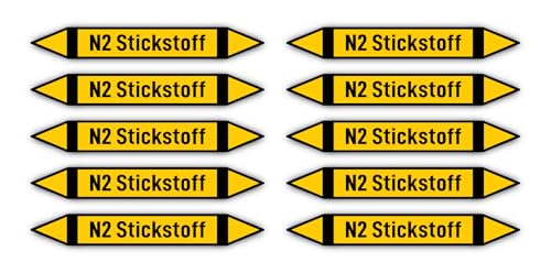 Aufkleber: 100x15 mm, 10 Stück - Gruppe 5 - Nichtbrennbare Gase - Rohrleitungskennzeichnung - nach DIN 2403 - Sprache: deutsch - N2 Stickstoff von Havati