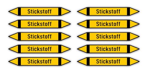 Aufkleber: 100x15 mm, 10 Stück - Gruppe 5 - Nichtbrennbare Gase - Rohrleitungskennzeichnung - nach DIN 2403 - Sprache: deutsch - Stickstoff von Havati