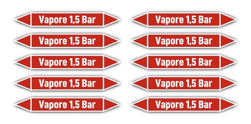 Aufkleber: 100x15 mm, 10 Stück - Gruppo 2 - Vapore - Rohrleitungskennzeichnung - nach DIN 2403 - Sprache: italienisch - Vapore 1,5 Bar von Havati