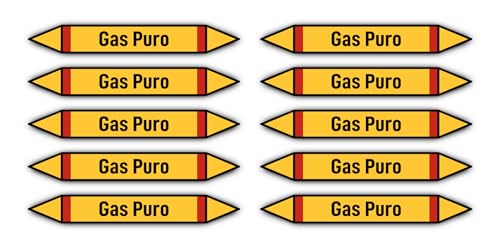 Aufkleber: 100x15 mm, 10 Stück - Gruppo 4 - Gas Infiammabili - Rohrleitungskennzeichnung - nach DIN 2403 - Sprache: italienisch - Gas Puro von Havati