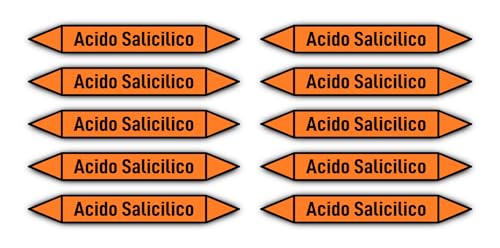 Aufkleber: 100x15 mm, 10 Stück - Gruppo 6 - Acidi - Rohrleitungskennzeichnung - nach DIN 2403 - Sprache: italienisch - Acido Salicilico von Havati