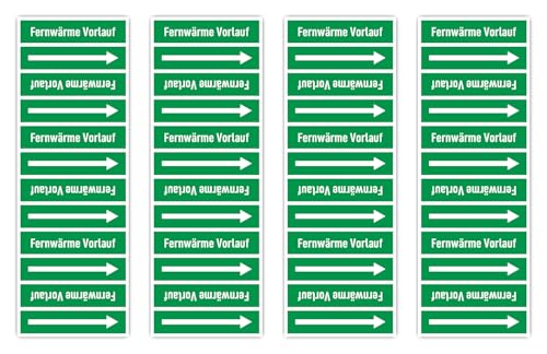 Aufkleber: 150x50 mm, 4 Stück - Gruppe 1 - Wasser - Banderole - Rohrleitungskennzeichnung - nach DIN 2403 - Sprache: deutsch - Fernwärme Vorlauf von Havati