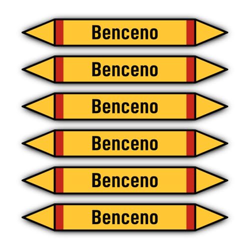 Aufkleber: 200x30 mm, 6 Stück - Grupo 4 - Gases Inflamables - Rohrleitungskennzeichnung - nach DIN 2403 - Sprache: spanisch - Benceno von Havati