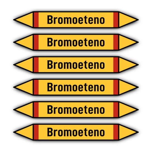 Aufkleber: 200x30 mm, 6 Stück - Grupo 4 - Gases Inflamables - Rohrleitungskennzeichnung - nach DIN 2403 - Sprache: spanisch - Bromoeteno von Havati