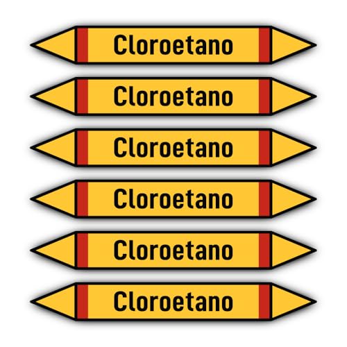 Aufkleber: 200x30 mm, 6 Stück - Grupo 4 - Gases Inflamables - Rohrleitungskennzeichnung - nach DIN 2403 - Sprache: spanisch - Cloroetano von Havati