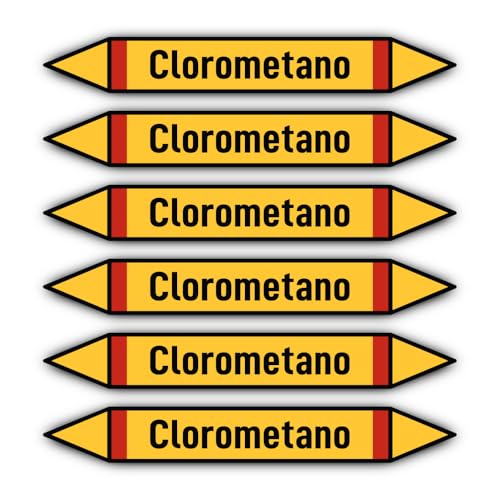 Aufkleber: 200x30 mm, 6 Stück - Grupo 4 - Gases Inflamables - Rohrleitungskennzeichnung - nach DIN 2403 - Sprache: spanisch - Clorometano von Havati