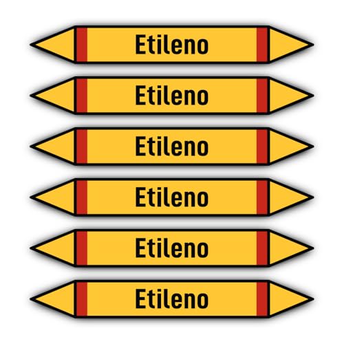 Aufkleber: 200x30 mm, 6 Stück - Grupo 4 - Gases Inflamables - Rohrleitungskennzeichnung - nach DIN 2403 - Sprache: spanisch - Etileno von Havati