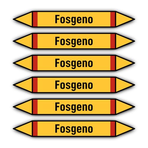 Aufkleber: 200x30 mm, 6 Stück - Grupo 4 - Gases Inflamables - Rohrleitungskennzeichnung - nach DIN 2403 - Sprache: spanisch - Fosgeno von Havati