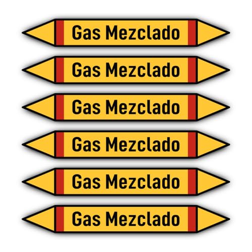 Aufkleber: 200x30 mm, 6 Stück - Grupo 4 - Gases Inflamables - Rohrleitungskennzeichnung - nach DIN 2403 - Sprache: spanisch - Gas Mezclado von Havati