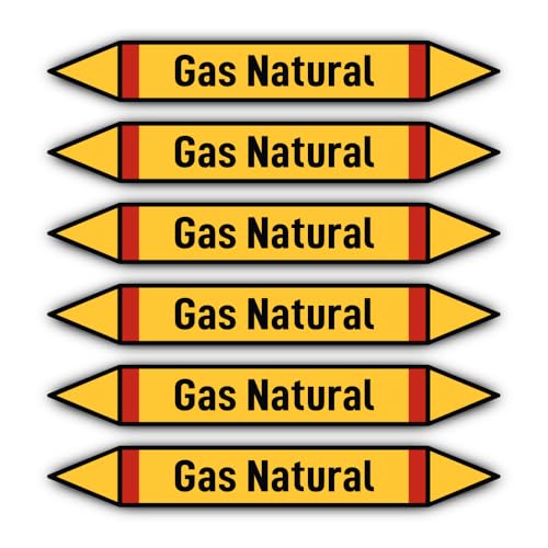 Aufkleber: 200x30 mm, 6 Stück - Grupo 4 - Gases Inflamables - Rohrleitungskennzeichnung - nach DIN 2403 - Sprache: spanisch - Gas Natural von Havati