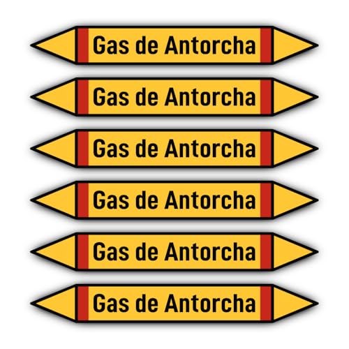 Aufkleber: 200x30 mm, 6 Stück - Grupo 4 - Gases Inflamables - Rohrleitungskennzeichnung - nach DIN 2403 - Sprache: spanisch - Gas de Antorcha von Havati