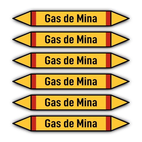 Aufkleber: 200x30 mm, 6 Stück - Grupo 4 - Gases Inflamables - Rohrleitungskennzeichnung - nach DIN 2403 - Sprache: spanisch - Gas de Mina von Havati