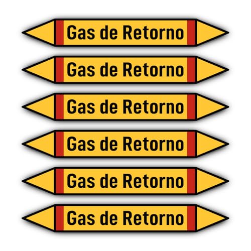 Aufkleber: 200x30 mm, 6 Stück - Grupo 4 - Gases Inflamables - Rohrleitungskennzeichnung - nach DIN 2403 - Sprache: spanisch - Gas de Retorno von Havati