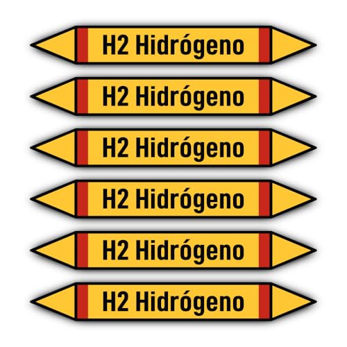 Aufkleber: 200x30 mm, 6 Stück - Grupo 4 - Gases Inflamables - Rohrleitungskennzeichnung - nach DIN 2403 - Sprache: spanisch - H2 Hidrógeno von Havati