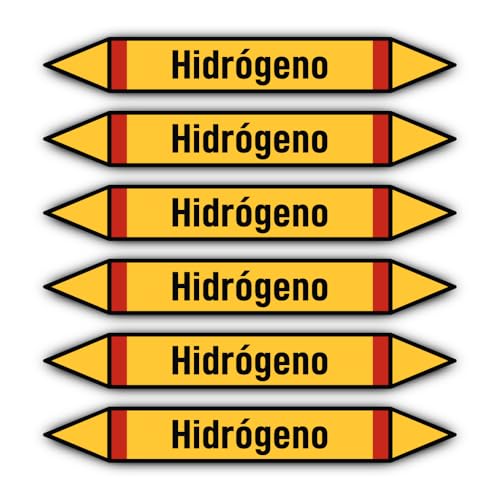 Aufkleber: 200x30 mm, 6 Stück - Grupo 4 - Gases Inflamables - Rohrleitungskennzeichnung - nach DIN 2403 - Sprache: spanisch - Hidrógeno von Havati