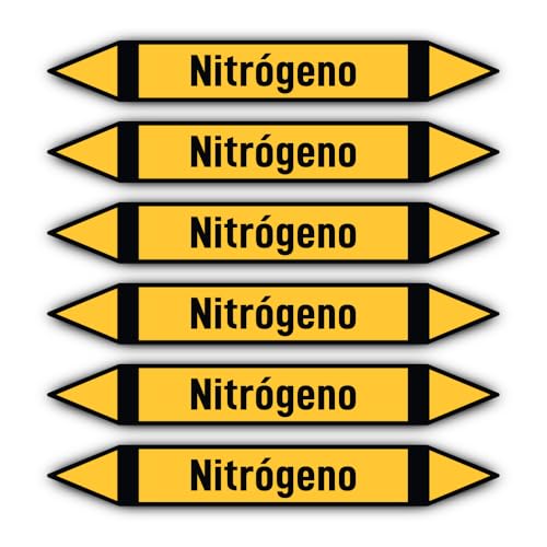 Aufkleber: 200x30 mm, 6 Stück - Grupo 5 - Gases No Inflamables - Rohrleitungskennzeichnung - nach DIN 2403 - Sprache: spanisch - Nitrógeno von Havati