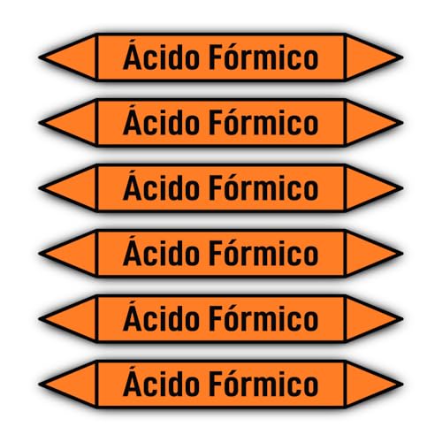 Aufkleber: 200x30 mm, 6 Stück - Grupo 6 - Ácidos - Rohrleitungskennzeichnung - nach DIN 2403 - Sprache: spanisch - Ácido Fórmico von Havati