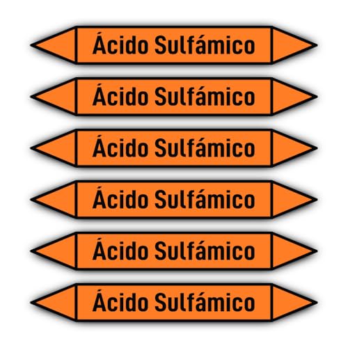 Aufkleber: 200x30 mm, 6 Stück - Grupo 6 - Ácidos - Rohrleitungskennzeichnung - nach DIN 2403 - Sprache: spanisch - Ácido Sulfámico von Havati