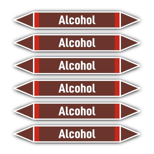 Aufkleber: 200x30 mm, 6 Stück - Grupo 8 - Líquidos Inflamables - Rohrleitungskennzeichnung - nach DIN 2403 - Sprache: spanisch - Alcohol von Havati