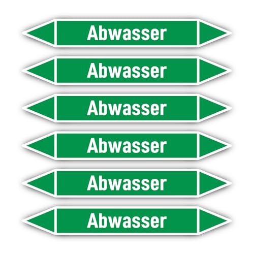 Aufkleber: 200x30 mm, 6 Stück - Gruppe 1 - Wasser - Rohrleitungskennzeichnung - nach DIN 2403 - Sprache: deutsch - Abwasser von Havati