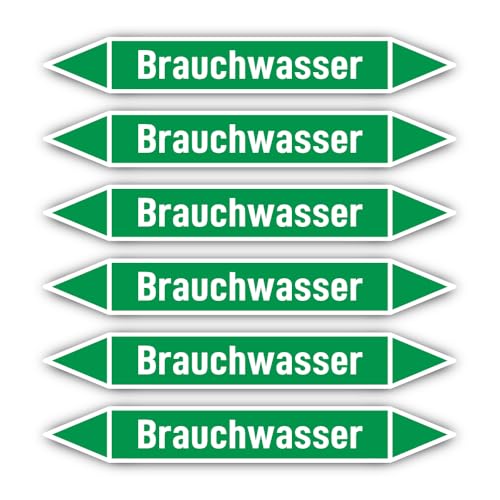 Aufkleber: 200x30 mm, 6 Stück - Gruppe 1 - Wasser - Rohrleitungskennzeichnung - nach DIN 2403 - Sprache: deutsch - Brauchwasser von Havati