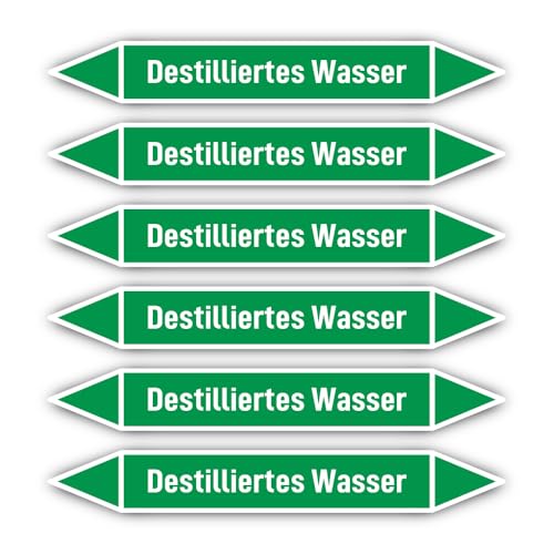 Aufkleber: 200x30 mm, 6 Stück - Gruppe 1 - Wasser - Rohrleitungskennzeichnung - nach DIN 2403 - Sprache: deutsch - Destilliertes Wasser von Havati