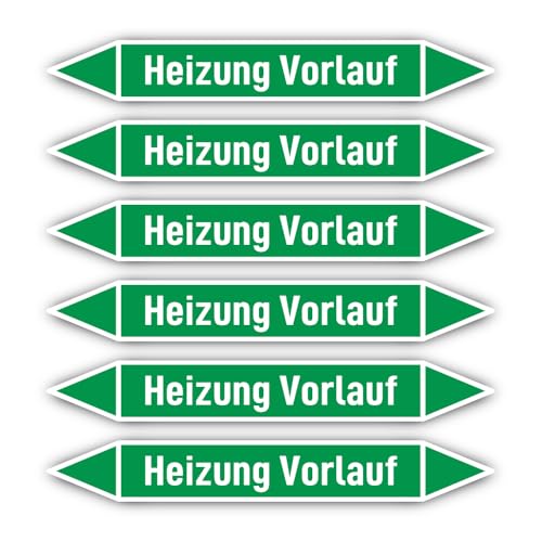 Aufkleber: 200x30 mm, 6 Stück - Gruppe 1 - Wasser - Rohrleitungskennzeichnung - nach DIN 2403 - Sprache: deutsch - Heizung Vorlauf von Havati