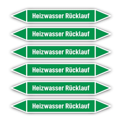 Aufkleber: 200x30 mm, 6 Stück - Gruppe 1 - Wasser - Rohrleitungskennzeichnung - nach DIN 2403 - Sprache: deutsch - Heizwasser Rücklauf von Havati