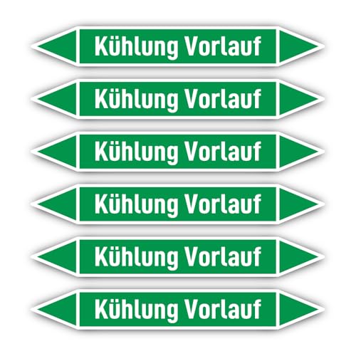 Aufkleber: 200x30 mm, 6 Stück - Gruppe 1 - Wasser - Rohrleitungskennzeichnung - nach DIN 2403 - Sprache: deutsch - Kühlung Vorlauf von Havati