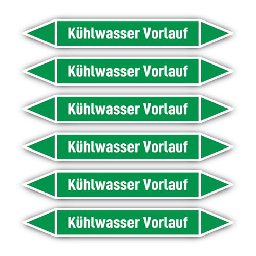 Aufkleber: 200x30 mm, 6 Stück - Gruppe 1 - Wasser - Rohrleitungskennzeichnung - nach DIN 2403 - Sprache: deutsch - Kühlwasser Vorlauf von Havati